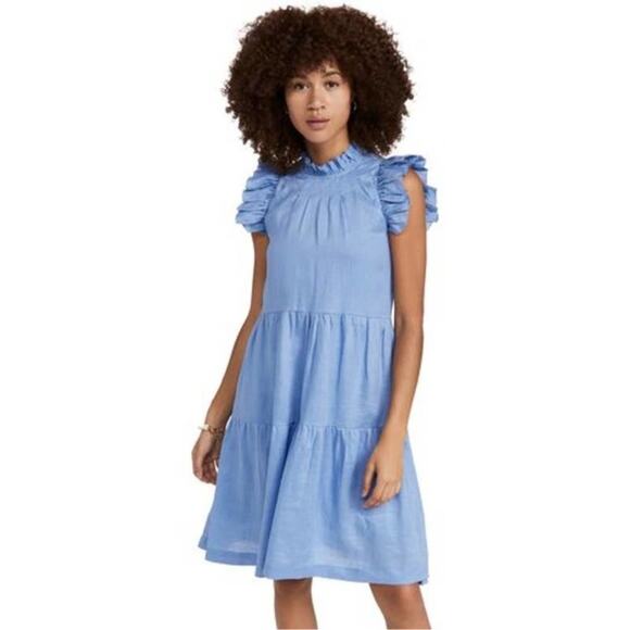 Sea Tiered Waverly Flutter Sleeves Ruffle Trim Carolina Blue Dress Size 8 - Picture 2 of 16